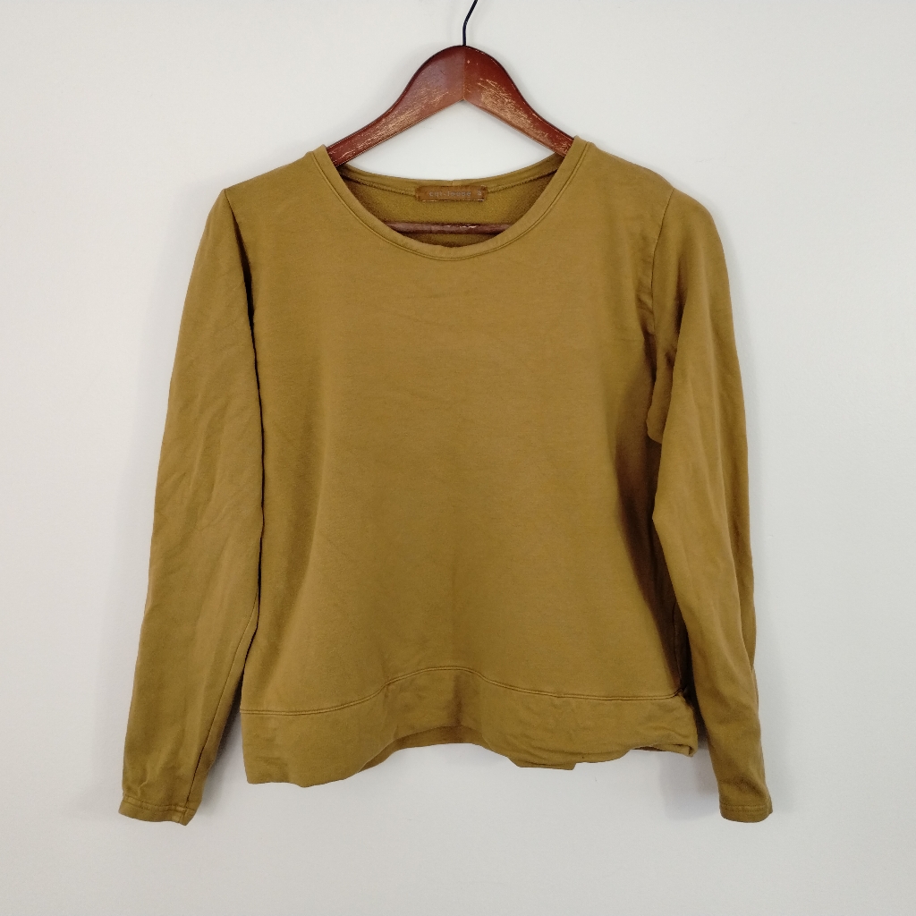 Cut Loose Fleece Long Sleeve Crew Neck Top Mustard Yellow Medium